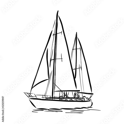 sailing yacht, icon vector sketch illustration