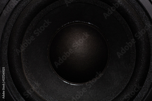 Closeup of black Subwoofer speaker photo
