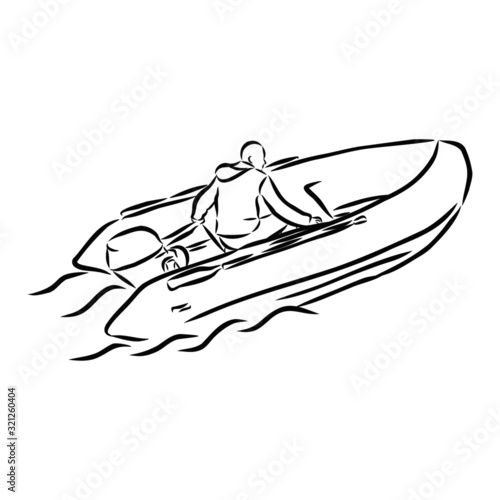 man in an inflatable boat, vector sketch illustration