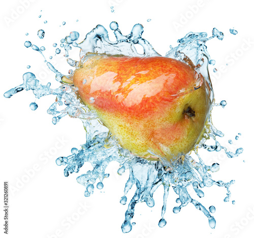 pear in spray of water.