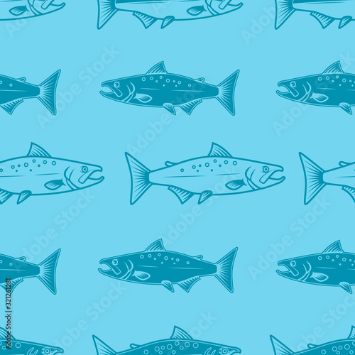 Seamless pattern with salmons. Seafood pattern. Design element for poster, card, banner, flyer.