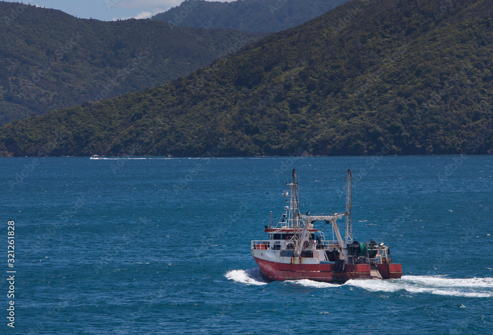 Fishing boat at Queen Charlotte Sound New Zealand
