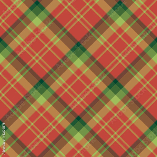 Seamless pattern in light and dark green and bright red colors for plaid, fabric, textile, clothes, tablecloth and other things. Vector image. 2