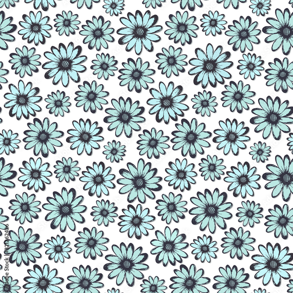 Decorative hand drawn seamless pattern vector of blue flowers on a white background. Abstract floral doodle illustration for design greeting card, invitation, wallpaper, wrapping paper, packaging. Decorative hand drawn seamless pattern vector of blue flowers on a white background. Abstract floral doodle illustration for design greeting card, invitation, wallpaper, wrapping paper, packaging.