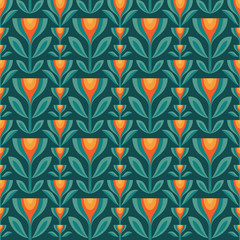 Keuken achterwand Jaren 50 patronen Retro bloemen en bladeren ornament  © serkorkin