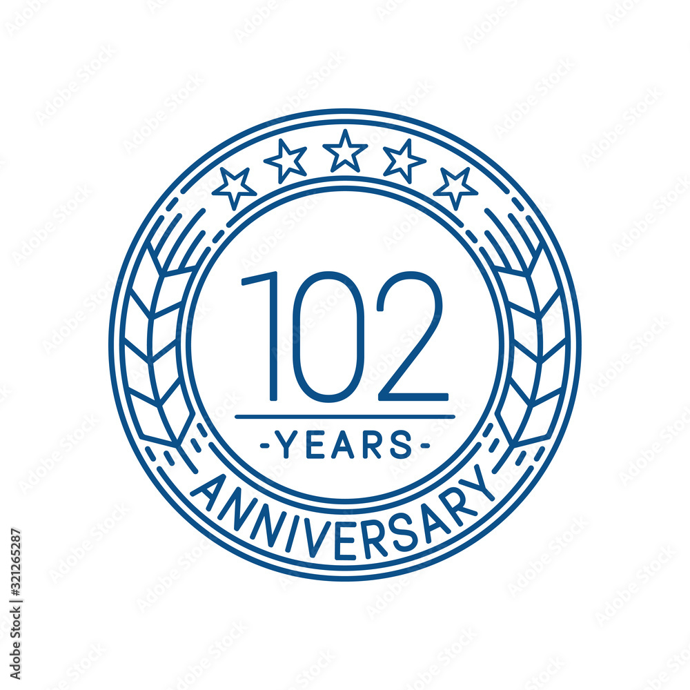 102 years anniversary celebration logo template. Line art vector and illustration.