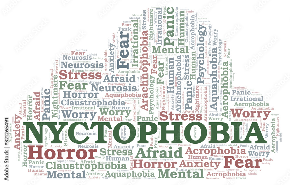Obraz premium Nyctophobia word cloud.