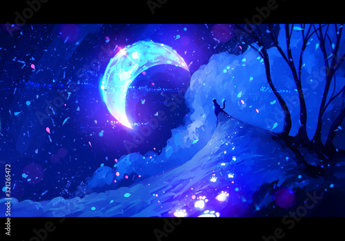 Abstract rendering illustration of a stand alone cat looking up