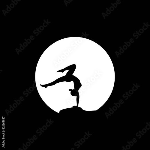 Illustration silhouette women yoga gesture style in the full moon logo vector