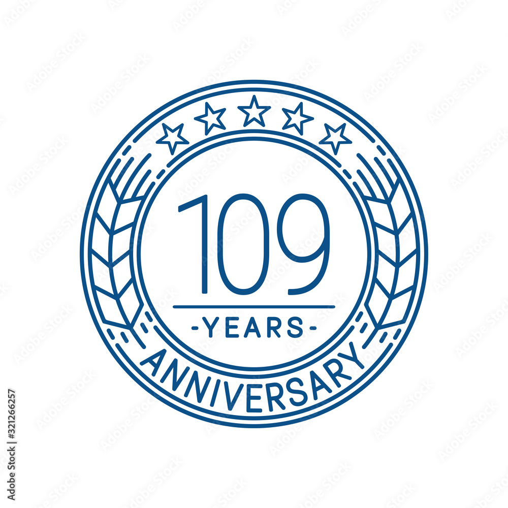 109 years anniversary celebration logo template. Line art vector and illustration.
