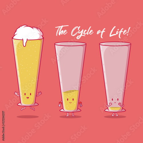 life cycle beer characters vector illustration. Party, drink, celebration design concept