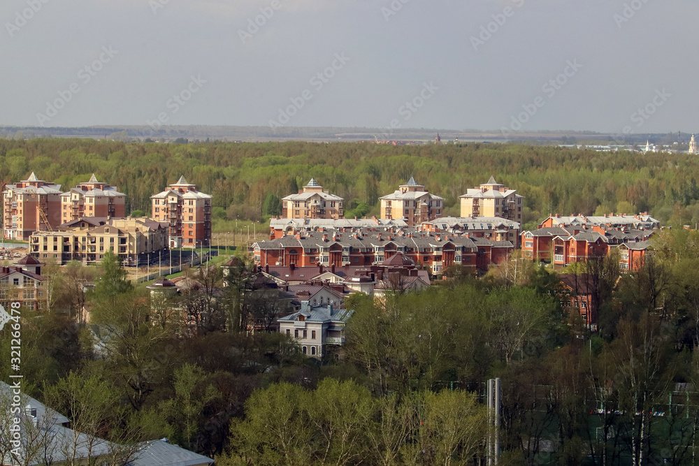 Vologda river, a historical and modern part of the city. Spring. Sunny day.