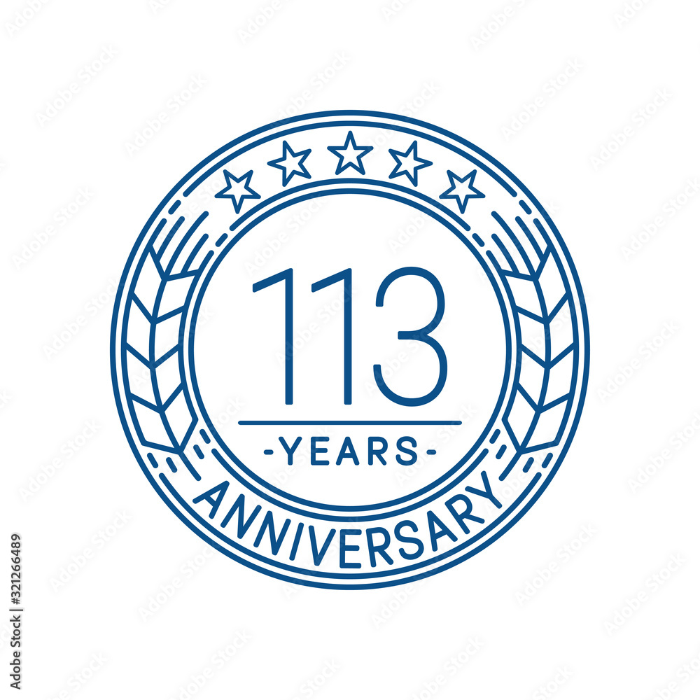 113 years anniversary celebration logo template. Line art vector and illustration.