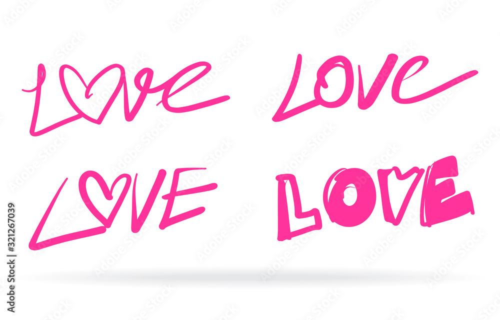 popular hand drawing love text, valentine day