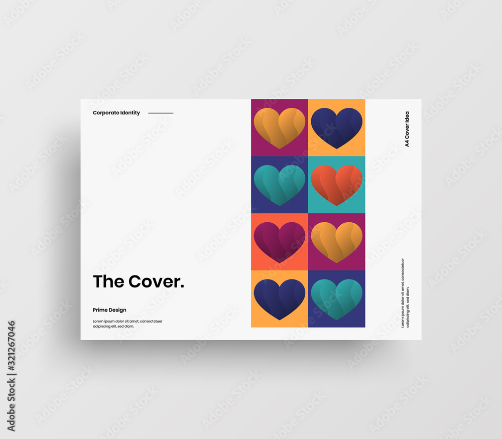 Amazing Valentine's day vector A4 horizontal orientation front page mock up. Abstract cover with heart illustration design layout. Holiday greeting card simple creative brochure template background.