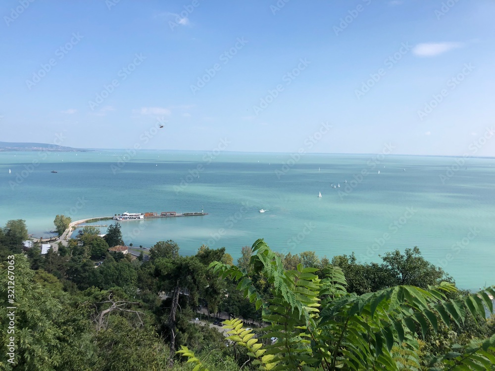 View of the lake Balaton with ships in the summer