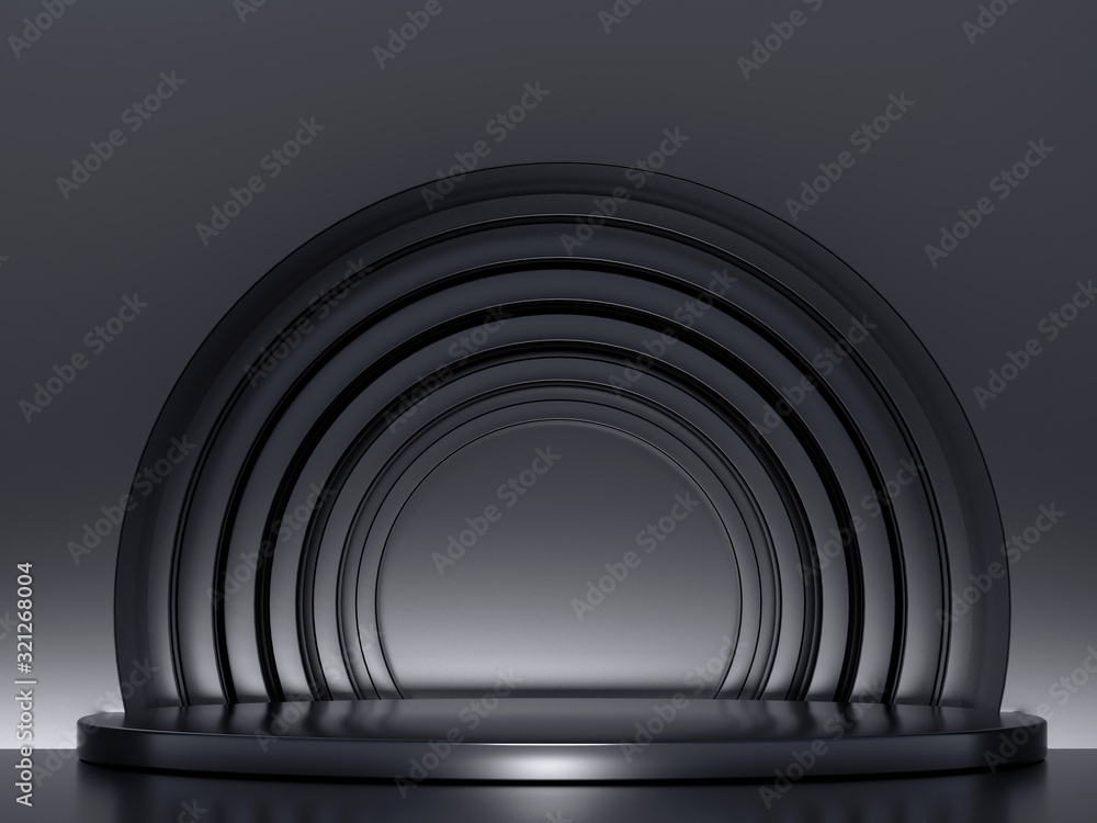 Obraz premium Elegant metal background with pedestal, podium and studio. 3d illustration, 3d rendering.