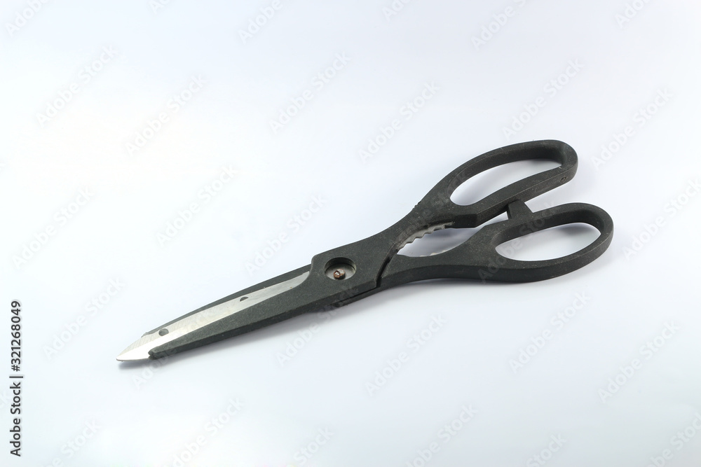 Black scissors and white background Black scissors and white background