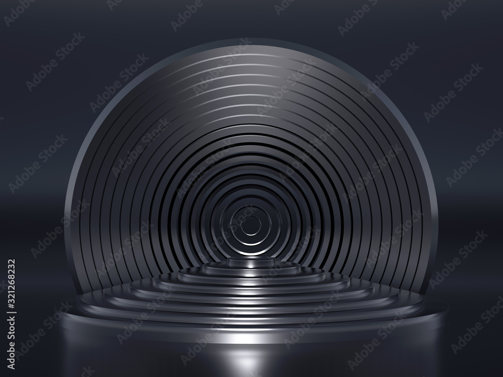 Obraz premium Elegant metal background with pedestal, podium and studio. 3d illustration, 3d rendering.