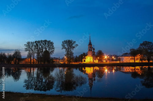 Spring in Vologda. Night scene. Church of the meeting of the Lord. Reflection i