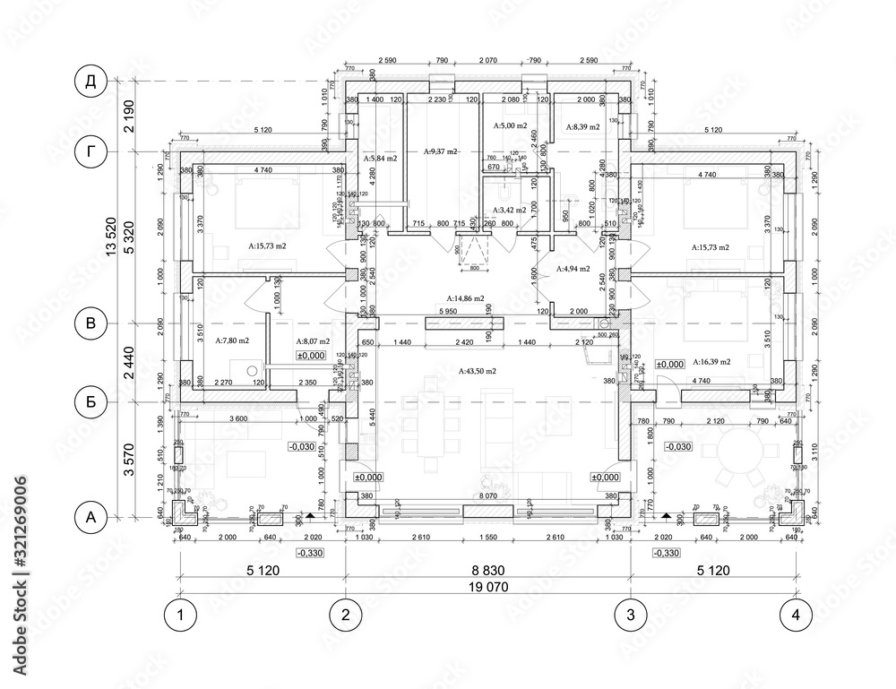 Detailed architectural private house floor plan, apartment layout, blueprint. Vector illustration