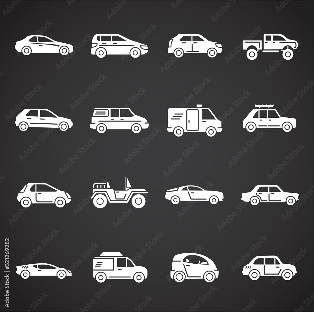 Car related icons set on background for graphic and web design. Creative illustration concept symbol for web or mobile app Car related icons set on background for graphic and web design. Creative illustration concept symbol for web or mobile app