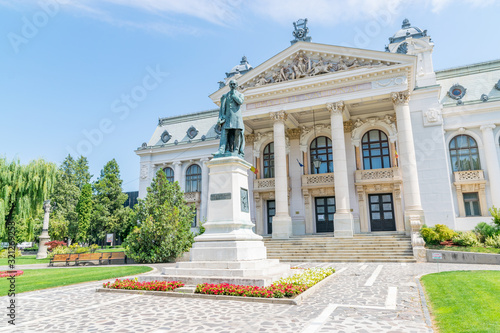 Iasi National Theatre in Iasi, Romania. The oldest national theatre and one of the most prestigious theatrical institutions in Romania. Iasi on a sunny summer day with blue sky