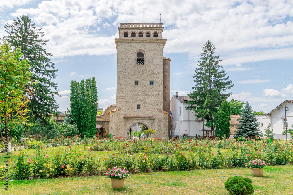 Golia Monastery Tower in Iasi, Romania. A landmark church in Iasi on a sunny summer day with blue sky. Iasi historic monument