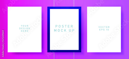 Flat lay of blank posters in pastel color tones with drop shadows. Realistic mock up template for print production: covers, flyers, banners.