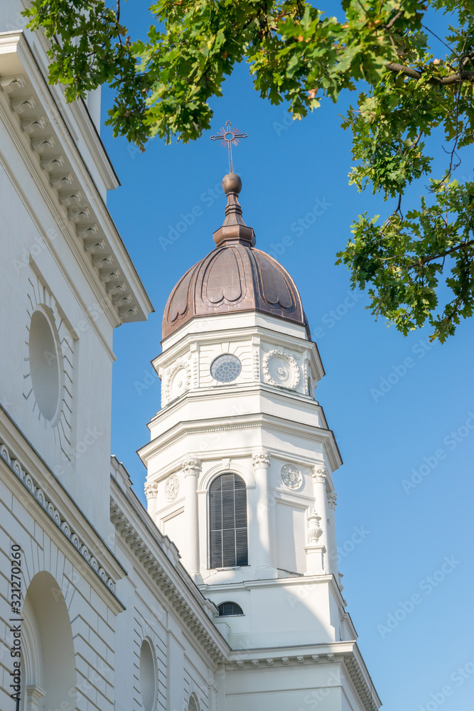 The Metropolitan Cathedral in Iasi, Romania. It is the largest historic Orthodox church in Romania. A landmark church in Iasi on a sunny summer day with blue sky. Iasi Cathedral