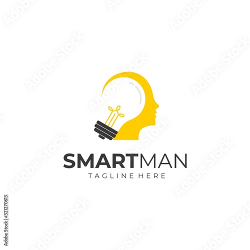 smart man logo design. a man head with light bulb vector illustration for business company graphic template