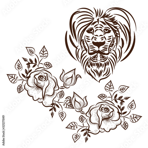 astrological sign Leo,styled rose for tattoo or fashion illustration