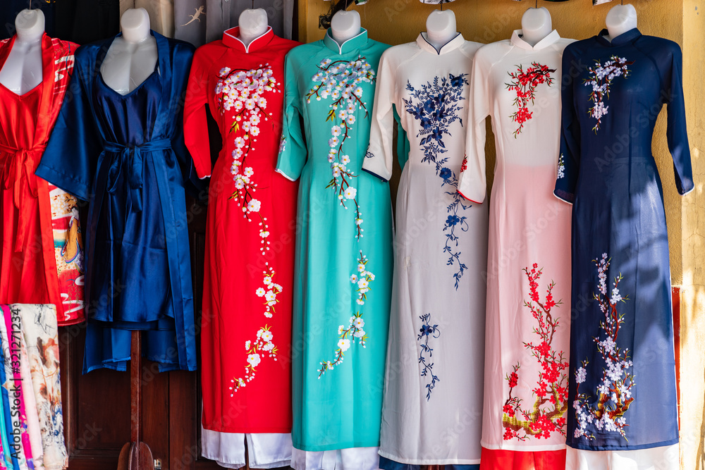 Ao Dai - Vietnamese national garment Stock Photo