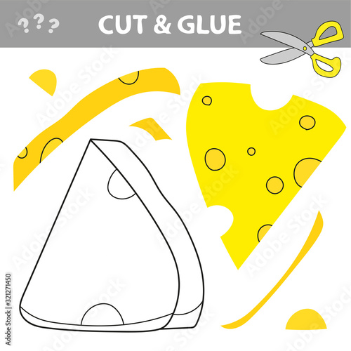 Education paper game for preshool children. Paper crafts for kids. Use scissors, cut parts of the image and glue to create the cheese