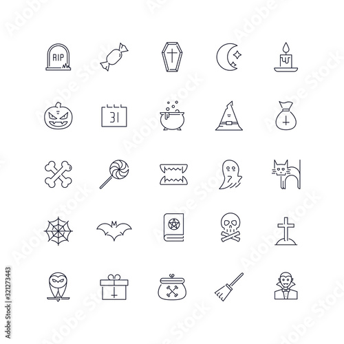  Line icons set. Halloween pack. Vector batch