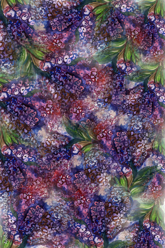 Watercolor background with lilac flowers