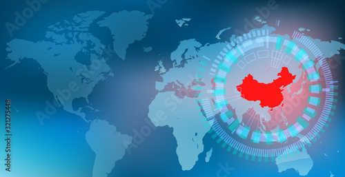サイバーデジタル中国ネットワーク地球背景幾何学イメージ