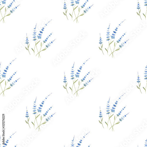 Fototapeta Naklejka Na Ścianę i Meble -  Seamless pattern of blue delicate watercolor flowers on a white background. Use for valentines day, weddings, invitations and birthdays