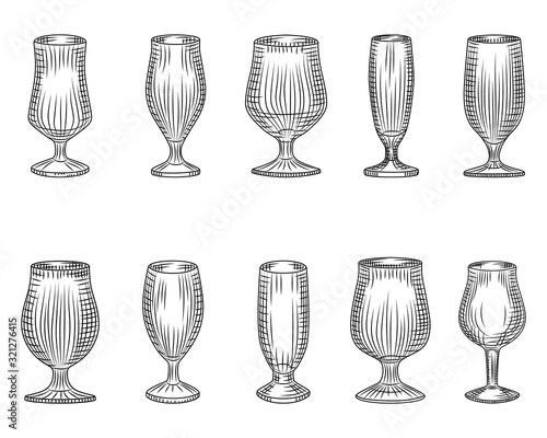 Set of different beer glass. Beer cup silhouette. Glass or alcohol drink.