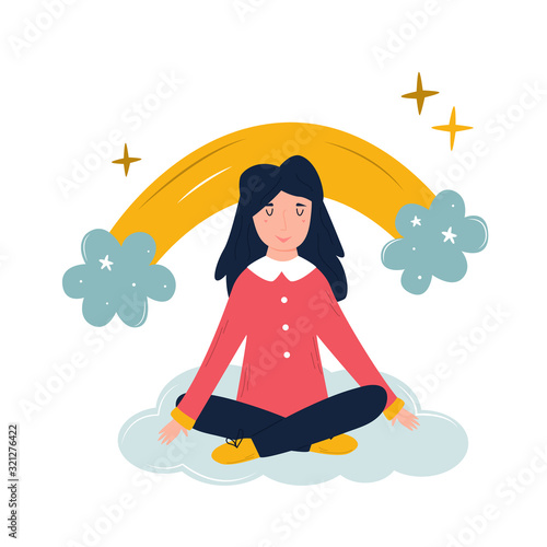 Positive young girl sitting on a cloud
