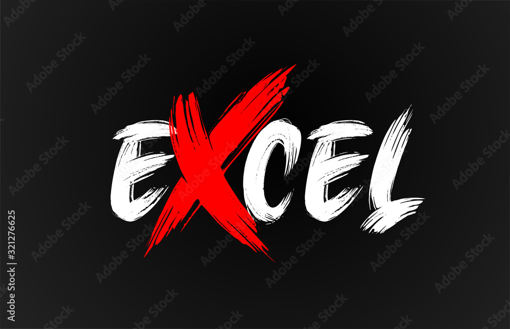 Obraz premium red white black excel grunge brush stroke word text for typography logo design