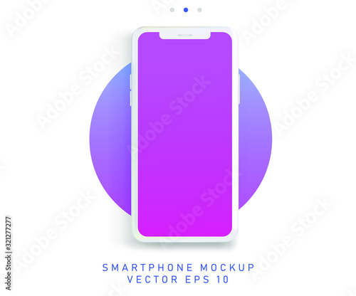 Minimalist flat lay scene with mobile phone in pastel color tones. Realistic 3D vector illustration, mockup template for web app presentation. 