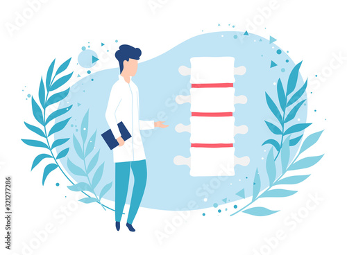 Orthopedist examines the spine. Physiotherapy and rehabilitation after injury.