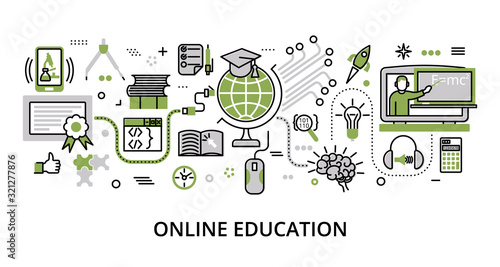 Concept of Online Education, modern flat line design vector illustration