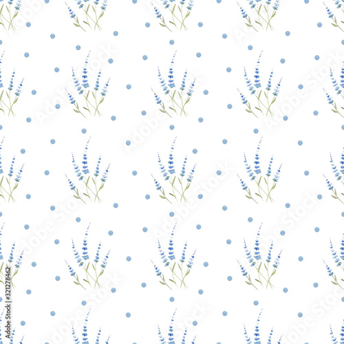 Seamless pattern of blue delicate watercolor flowers on a white background. Use for valentines day  weddings  invitations and birthdays