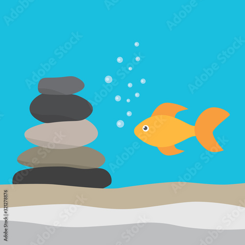 gold fish iand zen stones- vector illustration