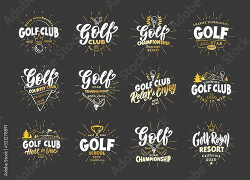 Set of vintage Golf emblems and stamps. Sport badges, templates and stickers for Golf club