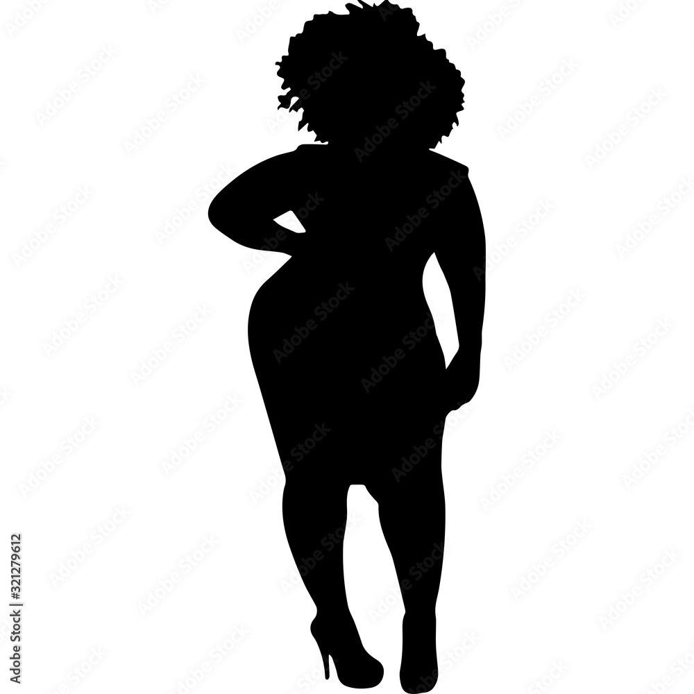 African American Woman Standing In Dress And Heels Black Afro People Silhouette Vector Stock