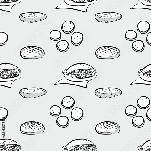 Arepa seamless pattern greyscale drawing