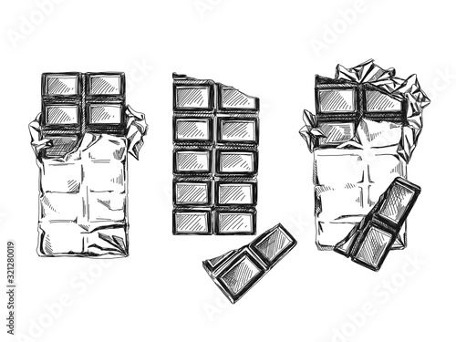 Chocolate bars hand drawn vector illustrations set